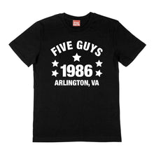 Load image into Gallery viewer, Black Five Guys Arlington 1986 T-Shirt