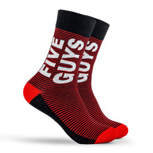 Load image into Gallery viewer, Red / Black Five Guys Striped Dress Socks
