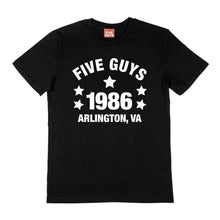 Load image into Gallery viewer, Black Five Guys Arlington 1986 T-Shirt
